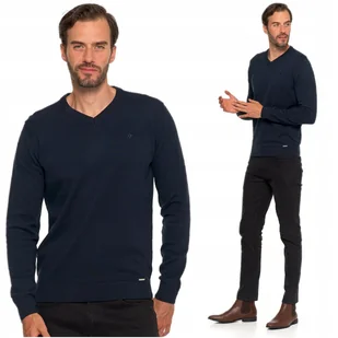 Elegancki Sweter Męski Klasyczny Prosty Krój Dekolt w Serek MORAJ L - Swetry męskie - miniaturka - grafika 1