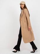 Płaszcze damskie - Płaszcz beżowy casual przejściowy rękaw długi długość długa kieszenie pasek guziki wiązanie - miniaturka - grafika 1