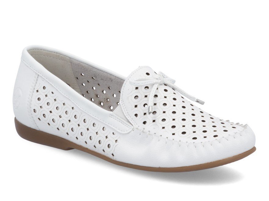 Mokasyny damskie białe Rieker L6352-80 wsuwane lekkie skórzane ażurowe-36