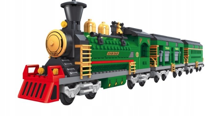 KLOCKI KONSTRUKCYJNE POCIĄG PAROWY VINTAGE ZIELONY 666 ELEMENTÓW ZESTAW