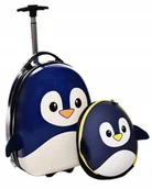 Walizki - Pingwin 3D Zestaw Walizka Podróżna Led Dla Dzieci Bagaż Na Kółkach Plecak - miniaturka - grafika 1