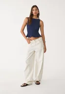 Koszulki i topy damskie - Stradivarius Marszczona koszulka z falbanami Morski L - miniaturka - grafika 1