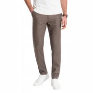 Spodnie męskie - Spodnie męskie klasyczne chino SLIM FIT ciemnobeżowe V2 OM-PACP-0182 S - miniaturka - grafika 1
