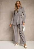 Komplety damskie - Szary Garnitur Szerokie Spodnie i Asymetryczna Marynarka Pumeira - miniaturka - grafika 1