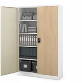 Szafy biurowe - Jan Nowak Szafa biurowa metalowa na dokumenty JAN II, biała/dąb sonoma - miniaturka - grafika 1