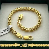 Bransolety męskie - ZŁOTA BRANSOLETKA MĘSKA 925 GRUBA SREBRO SPLOT KRÓLEWSKI 23cm/4,3mm+Y - miniaturka - grafika 1