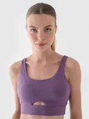 Bielizna sportowa damska - 4F Biustonosz do jogi i pilatesu z niskim wsparciem - fioletowy L - miniaturka - grafika 1