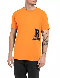 Replay Męski T-shirt z krótkim rękawem, okrągły dekolt, logo, pomarańczowy (Ultra Orange 727), XXL, Ultra Orange 727, XXL - Koszulki męskie - miniaturka - grafika 1