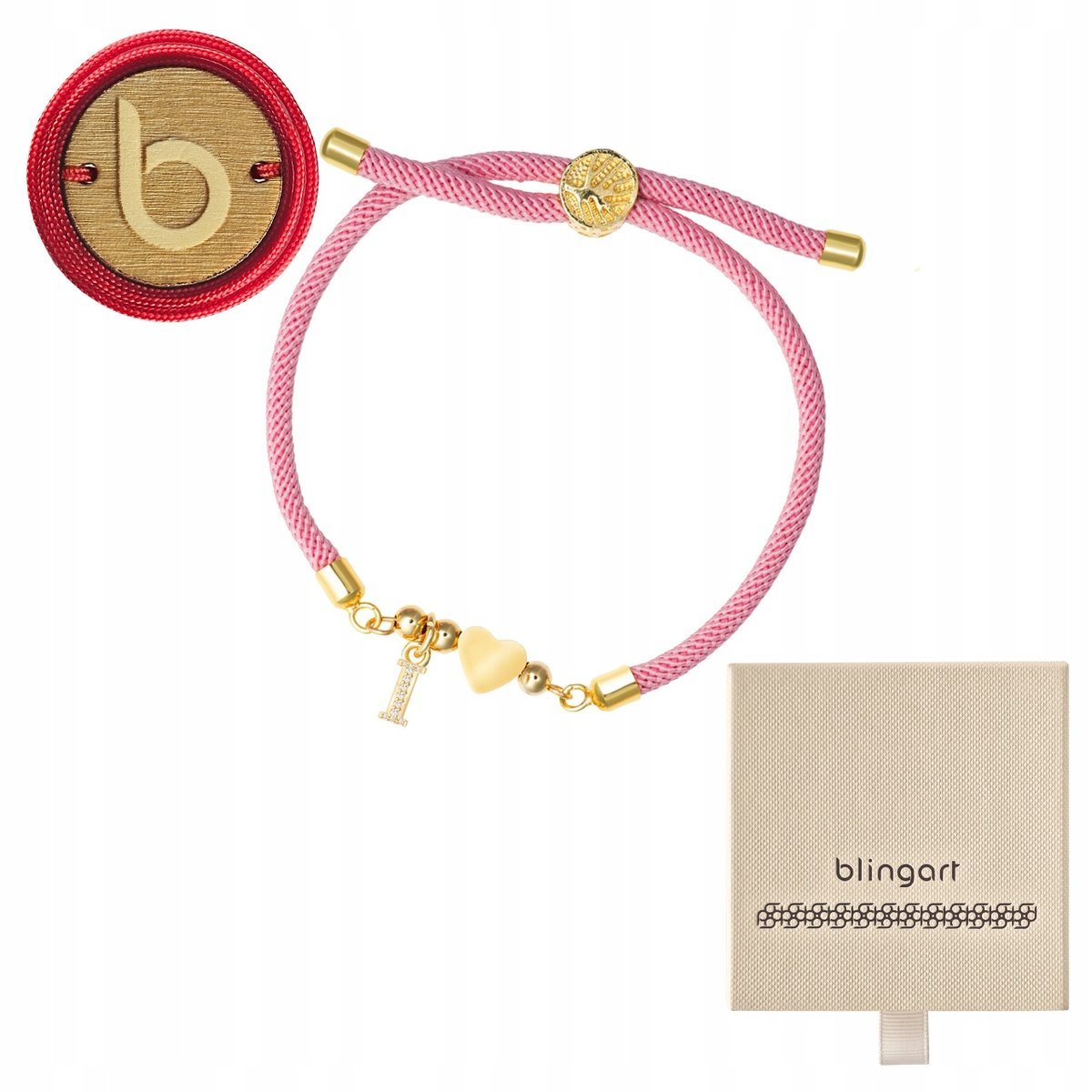 Bransoletka sznurkowa LITERKI serduszko RÓŻOWA regulowana LITERA BLINGART