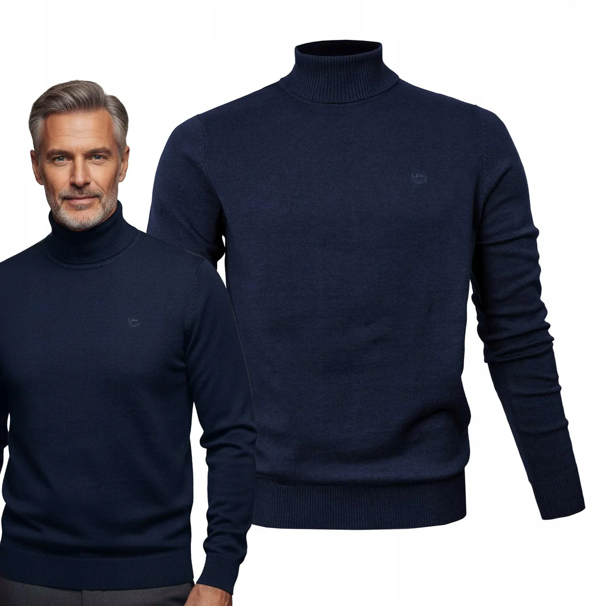 Klasyczny GOLF Sweter Męski Elegancki Bawełniany GRANATOWY Pako Jeans Klasyczny GOLF Sweter Męski Elegancki Bawełniany GRANATOWY M Pako Jeans