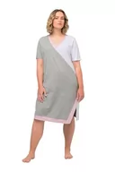 Piżamy damskie - Ulla Popken Damska koszula nocna Colorblocking, dekolt w serek, długi rękaw, Beton Szary, 50-52 - miniaturka - grafika 1