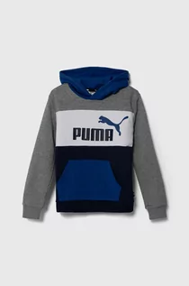 Bluzy dla dziewczynek - Puma bluza dziecięca ESS BLOCK TR B kolor niebieski z kapturem wzorzysta - grafika 1