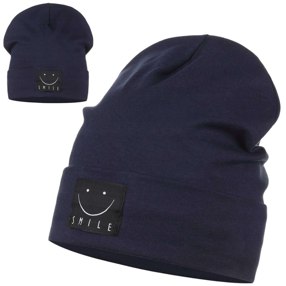 Granatowa Czapka Dziecięca Chłopca Dziewczynki Bawełniana Jesienna 40-46