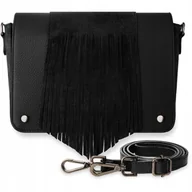 Torebki damskie - Skórzana Listonoszka Torebka Damska Z Frędzlami Boho Zamsz Czarna Torba - miniaturka - grafika 1