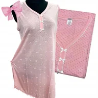 Piżamy damskie - KOSZULA NOCNA BAWEŁNIANA BEZ RĘKAWÓW groszki piżama kokarda łosoś 50 52 5XL - miniaturka - grafika 1