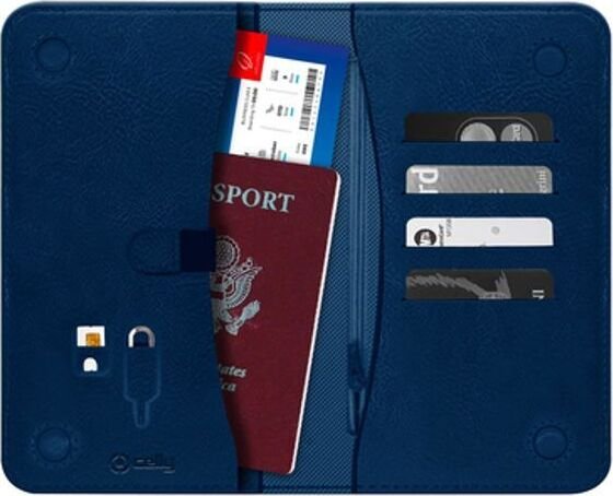Portfel Celly PassportD Niebieska sztuczna skóra