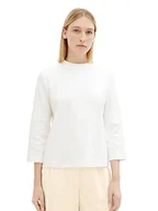 Koszulki i topy damskie - T-shirt damski TOM TAILOR z rękawami 3/4 i stójką, 10315-Szept Biały, M - miniaturka - grafika 1