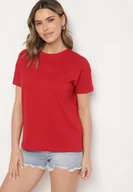 Koszulki i topy damskie - Bordowy Klasyczny T-shirt Oversize z Bawełny Zivassa - miniaturka - grafika 1