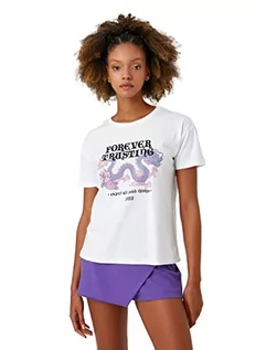 Koszulki i topy damskie - Koton Far East Printed Crew Neck Short Sleeve T-shirt damski, Ecru (010), M - grafika 1