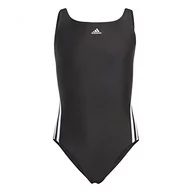 Stroje kąpielowe - adidas, 3 paski, kostium kąpielowy, czarno-biały, 910A, dziewczęcy - miniaturka - grafika 1