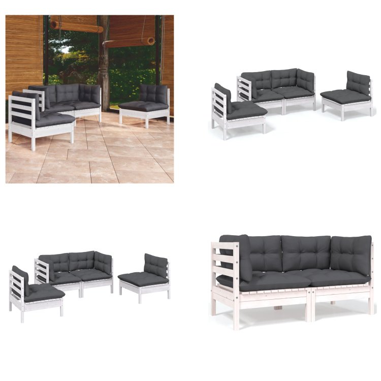 vidaXL 4-częściowy zestaw wypoczynkowy do ogrodu z poduszkami z litego drewna sosnowego - Zestaw wypoczynkowy do ogrodu - Zestawy wypoczynkowe do ogrodu - Zestaw mebli ogrodowych - Zestawy mebli ogrodowych