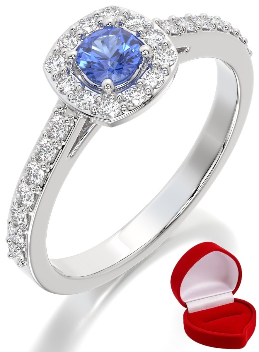 ZŁOTY PIERŚCIONEK ZARĘCZYNOWY 585 14k SZAFIR 0,19 ct BIAŁE ZŁOTO R18