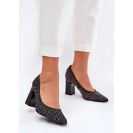 Czółenka - Zdobione Siateczkowe Czółenka Na Słupku Vinceza 62211 Czarne - miniaturka - grafika 1