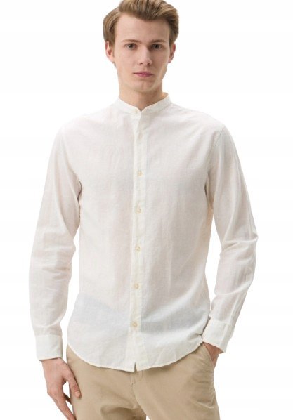 JACK&JONES ECRU KOSZULA Z LNEM ZE STÓJKA GŁADKA DŁUGI RĘKAW S J2A