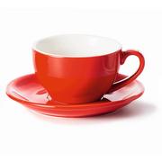 Filiżanki - Filiżanka ze spodkiem czerwona – klasyczny zestaw na kawę herbatę, elegancki prezent podarunek dla mamy taty babci dziadka - miniaturka - grafika 1