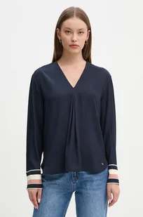 Tommy Hilfiger bluzka damska kolor granatowy gładka WW0WW43067 - Bluzki damskie - miniaturka - grafika 1
