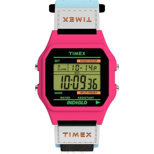 Timex Main Street zegarek uniseks 36 mm – niebieski pasek nylonowy, tarcza cyfrowa, koperta w kolorze różowym, TW2W72200