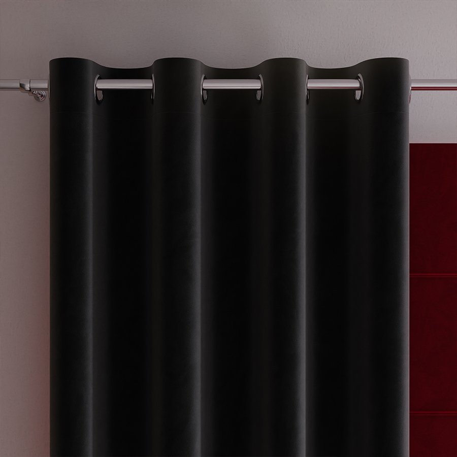 Gotowa zasłona z miękkiej welwetowej tkaniny Velvi, kolor czarny na przelotkach 140x230 cm