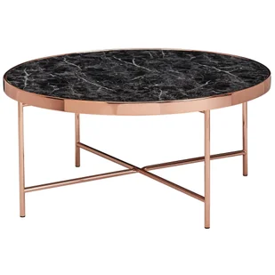 Designerski stolik kawowy WOHNLING o marmurowym wyglądzie w kolorze czarnym - okrągły Ø82,5 cm z miedzianą metalową ramą, duży stolik do salonu, stolik do salonu - Ławy i stoliki kawowe - miniaturka - grafika 1