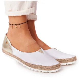 Skórzane Baleriny Maciejka 05056-11 Biało-Złote białe złoty - Mokasyny damskie - miniaturka - grafika 1