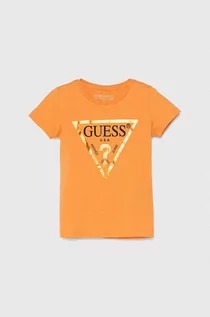 Koszulki dla dziewczynek - Guess t-shirt bawełniany kolor pomarańczowy - grafika 1