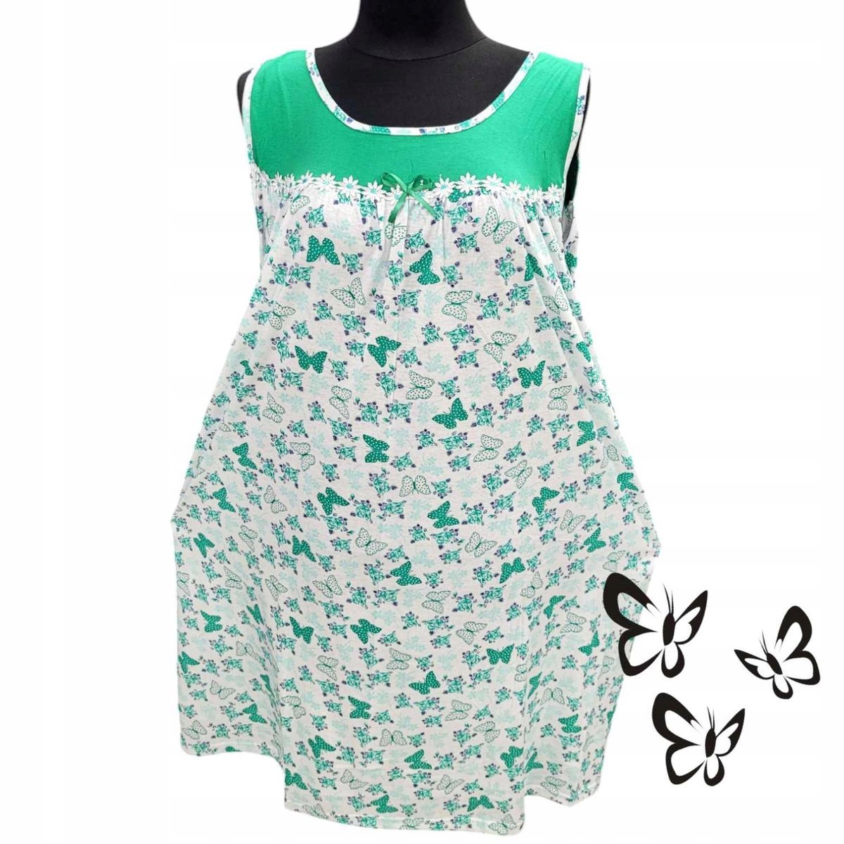 BAWEŁNA KOSZULA NOCNA na ramiączkach duży rozmiar prezent motyl 54 56 7XL