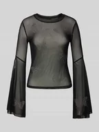 Bluzki damskie - Bluzka z długim, rozkloszowanym rękawem z półprzezroczystego materiału - miniaturka - grafika 1