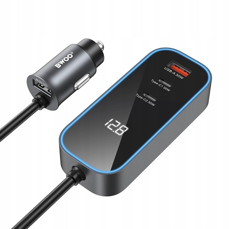 BWOO ładowarka samochodowa PD RGB CC107 1x USB-C 1x USB 30W czarna