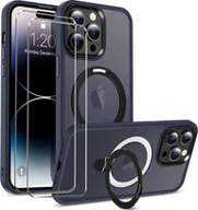 Etui i futerały do telefonów - zestaw ochronny 2 w 1 dla Apple iPhone 14 Pro Max składa się z 2x szklanej osłony ekranu 9H i 1x silikonowego etui - osłona w kolorze ciemnoniebieskim - miniaturka - grafika 1
