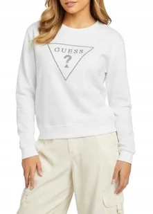 GUESS BIAŁA BLUZA DAMSKA BAWEŁNIANA Z NADRUKIEM LOGO XS GNA - Bluzy damskie - miniaturka - grafika 1