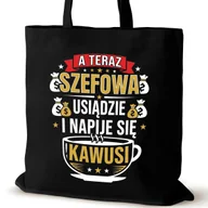 Torby i wózki na zakupy - Torba bawełniana szefowej czarna na ramię nadrukiem duża biura usiądzie2 - miniaturka - grafika 1