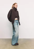 Kurtki damskie - Stradivarius Kurtka bomberka oversize, miękka w dotyku Brązowy XL - miniaturka - grafika 1