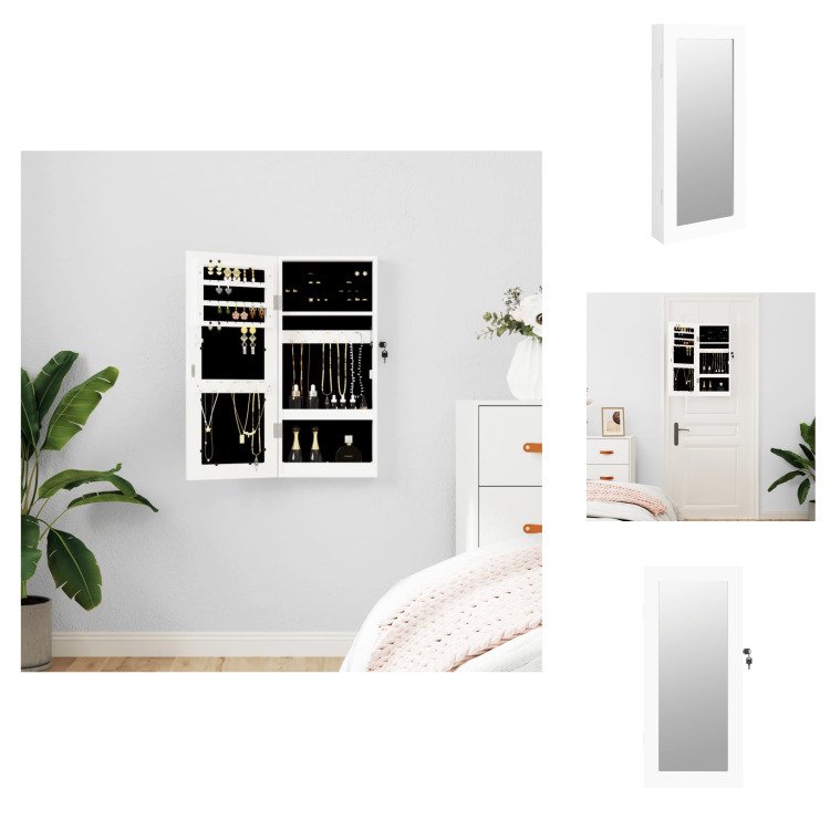 vidaXL Szafka na biżuterię z lustrem do montażu na ścianie biała 30x8,5x67 cm - Lustro
