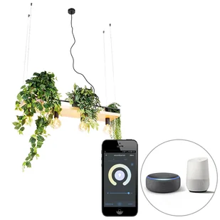 QAZQA Inteligentna lampa wisząca czarna z drewnem 4-punktowa z Wifi G95 - Półka - Lampy sufitowe - miniaturka - grafika 1
