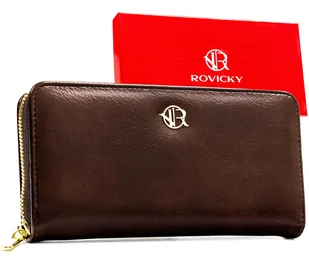 Brązowy portfel damski ROVICKY duży na suwak typu piórnik modny - Portfele Brązowy portfel damski ROVICKY duży na suwak typu piórnik modny - Portfele - miniaturka - grafika 1
