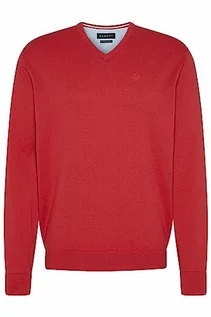 Swetry męskie - bugatti sweter męski z dekoltem w ser, Czerwony-950, L - grafika 1