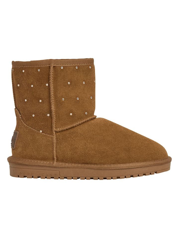 Pepe Jeans FOOTWEAR Skórzane botki zimowe w kolorze jasnobrązowym