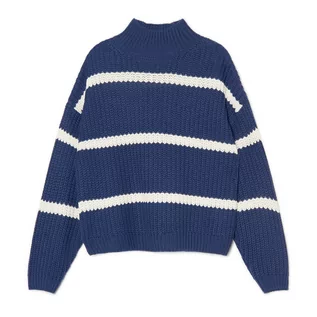 Swetry damskie - Cropp - Granatowy sweter w paski z golfem - Granatowy - grafika 1