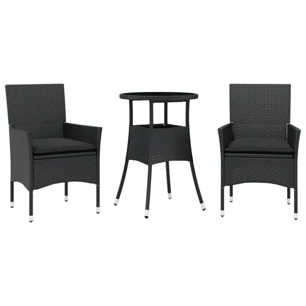 Zestaw mebli ogrodowych czarny, rattan PE, stół 60x75 cm, krzesła 53x61x