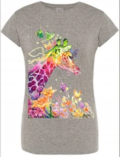 Żyrafa Damski Kolorowy T-shirt Nadruk Lato R.L - Koszulki i topy damskie - miniaturka - grafika 1